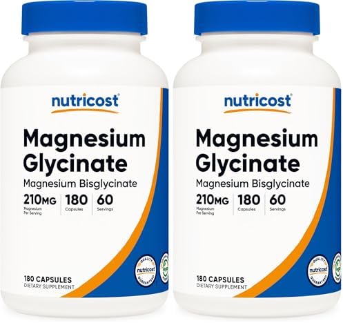 Nutricost Magnesium Glycinate Capsules  90 Capsules  210 mg Per Serving    Magnesium Glycinate Supplement for Gentle Absorption
