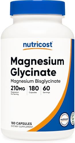 Nutricost Magnesium Glycinate Capsules  180 Capsules  210 mg Per Serving    Magnesium Glycinate Supplement for Gentle Absorption