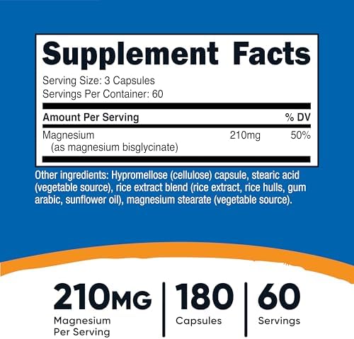 Nutricost Magnesium Glycinate Capsules  180 Capsules  210 mg Per Serving    Magnesium Glycinate Supplement for Gentle Absorption