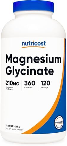 Nutricost Magnesium Glycinate Capsules  180 Capsules  210 mg Per Serving    Magnesium Glycinate Supplement for Gentle Absorption