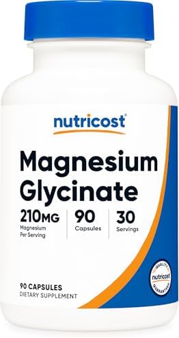 Nutricost Magnesium Glycinate Capsules  180 Capsules  210 mg Per Serving    Magnesium Glycinate Supplement for Gentle Absorption