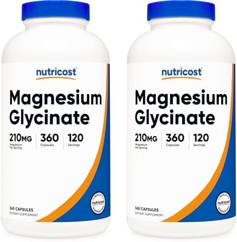 Nutricost Magnesium Glycinate Capsules  180 Capsules  210 mg Per Serving    Magnesium Glycinate Supplement for Gentle Absorption