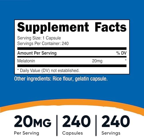Nutricost Melatonin 20mg  240 Capsules  Non GMO & Gluten Free
