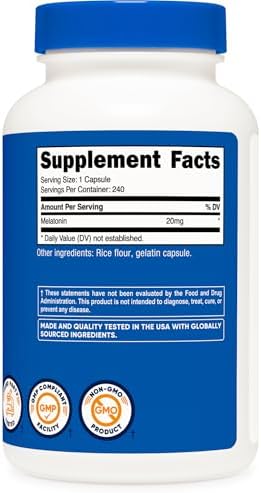 Nutricost Melatonin 20mg  240 Capsules  Non GMO & Gluten Free