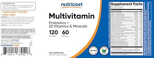 Nutricost Multivitamin with Probiotics 120 Vegetarian Capsules   Packed with Vitamins & Minerals