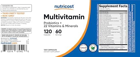 Nutricost Multivitamin with Probiotics 120 Vegetarian Capsules   Packed with Vitamins & Minerals