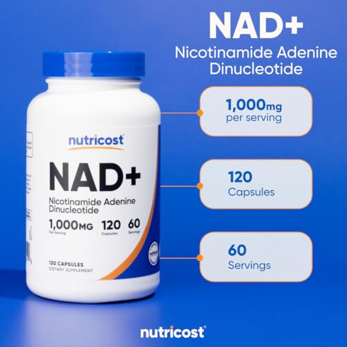 Nutricost NAD  Supplement 1 000mg per Serving 120 Capsules  Nicotinamide Adenine Dinucleotide    60 Servings  Gluten Free  Vegan