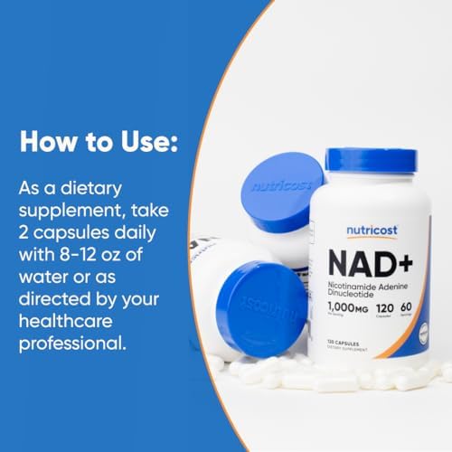Nutricost NAD  Supplement 1 000mg per Serving 120 Capsules  Nicotinamide Adenine Dinucleotide    60 Servings  Gluten Free  Vegan