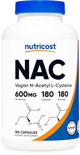 Nutricost N Acetyl L Cysteine  NAC  600mg  180 Capsules   Non GMO  Gluten Free