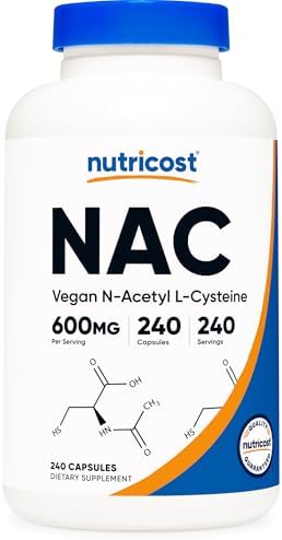 Nutricost N Acetyl L Cysteine  NAC  600mg  240 Vegetarian Capsules   Vegan  Non GMO  Gluten Free