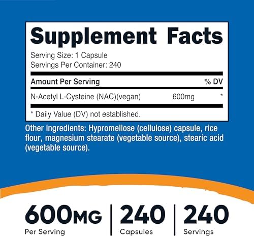 Nutricost N Acetyl L Cysteine  NAC  600mg  240 Vegetarian Capsules   Vegan  Non GMO  Gluten Free