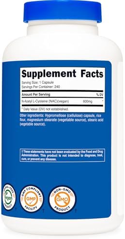 Nutricost N Acetyl L Cysteine  NAC  600mg  240 Vegetarian Capsules   Vegan  Non GMO  Gluten Free