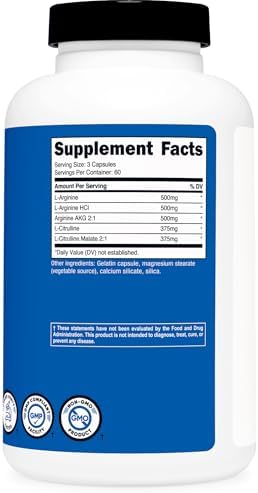 Nutricost Nitric Oxide Booster 2250mg  180 Capsules   750mg Per Casule  60 Servings   Gluten Free and Non GMO