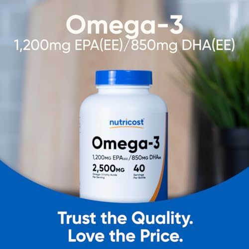 Nutricost Aceite de Pescado Omega 3 - 2500 mg, 120 cápsulas blandas (40 porciones) - Aceite de pescado, capturado en la naturaleza! 1200 mg EPA 850 mg DHA - Sin OGM, Sin gluten