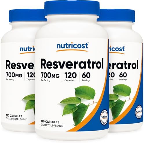 Nutricost Resveratrol 700mg; 120 Vegetable Capsules   50  Trans Resveratrol  3 Bottles