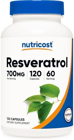 Nutricost Resveratrol 700mg; 120 Vegetable Capsules   50  Trans Resveratrol  3 Bottles