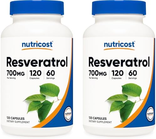 Nutricost Resveratrol 700mg; 120 Vegetable Capsules   50  Trans Resveratrol  3 Bottles