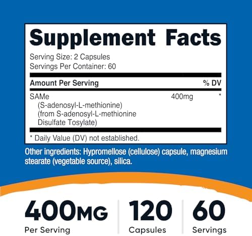 Nutricost SAM e  S Adenosyl L Methionine  400mg Per Serving  60 Servings  200mg Per Capsule  120 Capsules   Non GMO  Gluten Free Same  Vegetarian