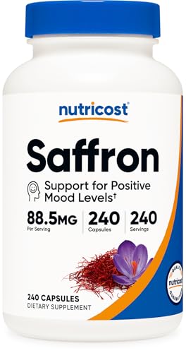 Nutricost Extracto de azafrán 88.5 mg, 240 cápsulas – Cápsulas vegetales, sin OMG, sin gluten