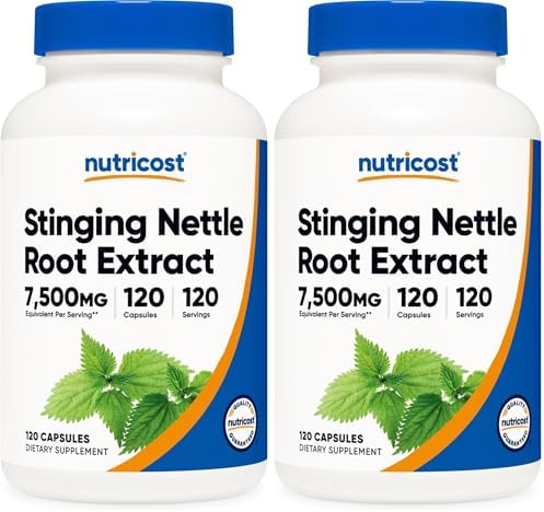 Nutricost Stinging Nettle Root Extract 7500mg Equivalent  120 Capsules   Vegetarian Friendly  Non GMO  Gluten Free  Pack of 2 
