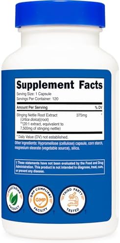 Nutricost Stinging Nettle Root Extract 7500mg Equivalent  120 Capsules   Vegetarian Friendly  Non GMO  Gluten Free  Pack of 2 