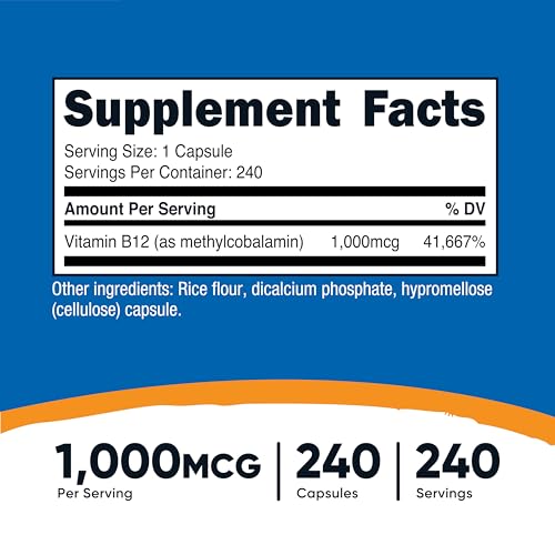 Nutricost Vitamin B12  Methylcobalamin  1000mcg  240 Capsules   Vegetarian  Non GMO & Gluten Free B12 Supplement