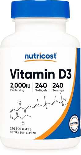 Nutricost Vitamin D3 2000 iu Softgels  240 Softgels   Non GMO & Gluten Free