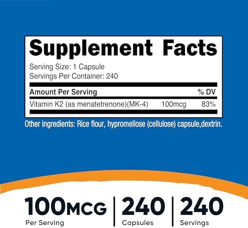 Nutricost Vitamin K2  MK4  240 Capsules  100mcg    Gluten Free and Non GMO