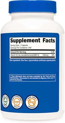 Nutricost Vitamin K2  MK4  240 Capsules  100mcg    Gluten Free and Non GMO