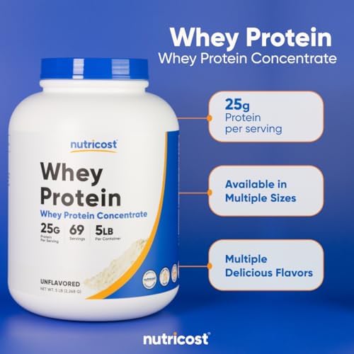 Nutricost Whey Protein Powder  Unflavored  5 pounds   from Whey Protein Concentrate