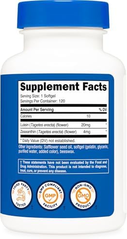 Nutricost Zeaxanthin with Lutein 20mg    Potent  Non GMO  Gluten Free 120 Softgels  Pack of 2