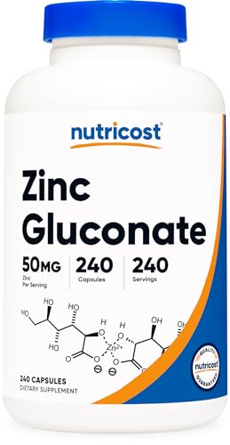 Nutricost Zinc Gluconate 240 Vegetarian Capsules  50mg    Gluten Free and Non GMO