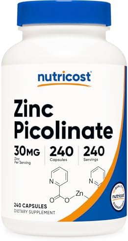 Nutricost Zinc Picolinate 30mg  240 Capsules   Gluten Free and Non GMO