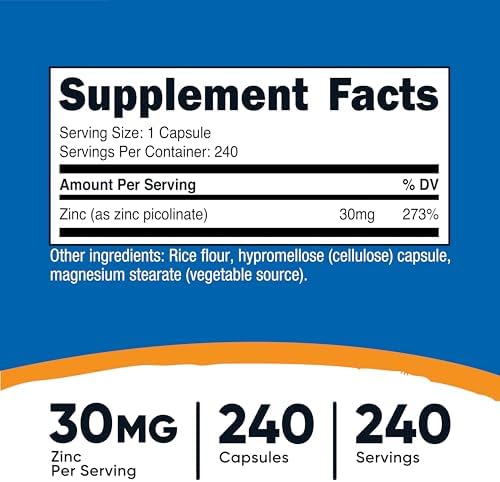 Nutricost Zinc Picolinate 30mg  240 Capsules   Gluten Free and Non GMO