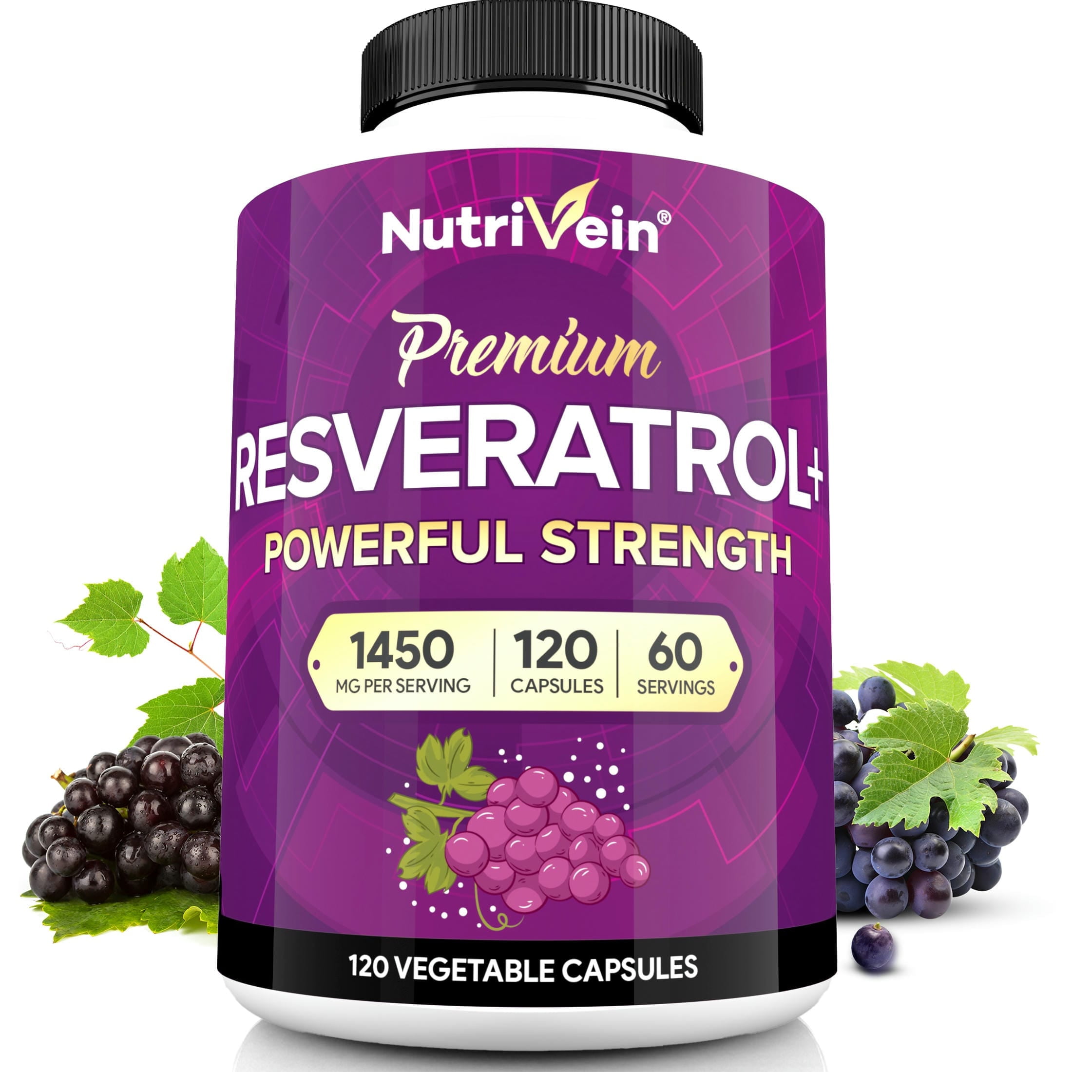 Nutrivein Resveratrol 1450mg   Anti Aging Antioxidant Supplement 120 Capsules