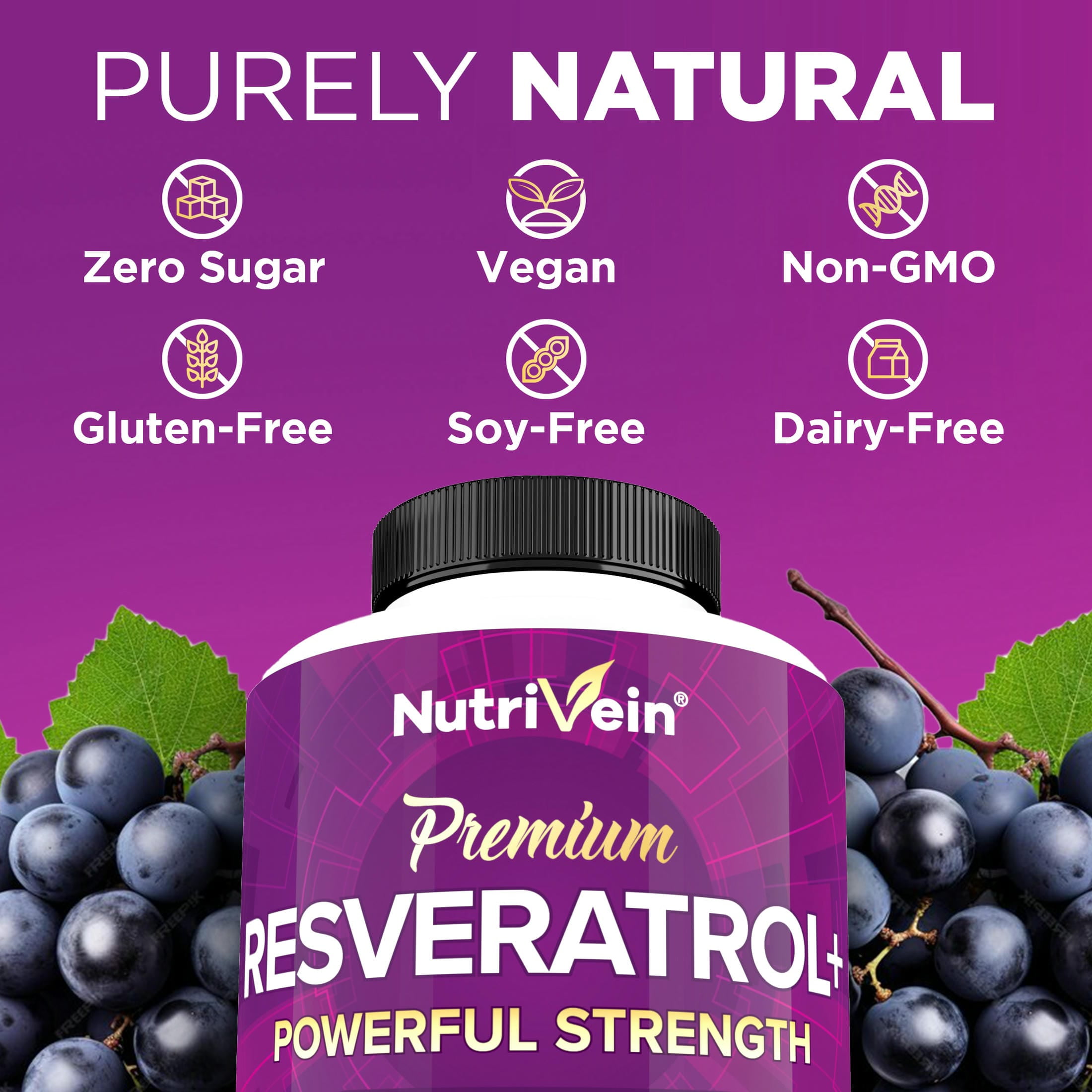 Nutrivein Resveratrol 1450mg   Anti Aging Antioxidant Supplement 120 Capsules