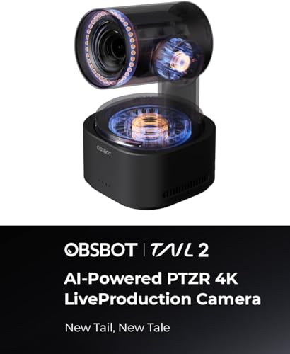 OBSBOT Tail 2 Camera  With RC 4K 60FPS Live Camera AI Tracking 2 0 5x Optical & 12x Hybrid Zoom 3 axis 5000mAh built in Battery Gesture Control SDI/HDMI/IP/USB 3 0 Output Conference Worship Live Event
