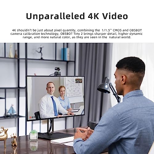 OBSBOT Tiny 2 AI Powered PTZ 4K Webcam 1/1 5 CMOS 4X Faster Focusing USB 3 0 10x Faster Data Transmission Voice Control  W Tiny Smart Remote 2