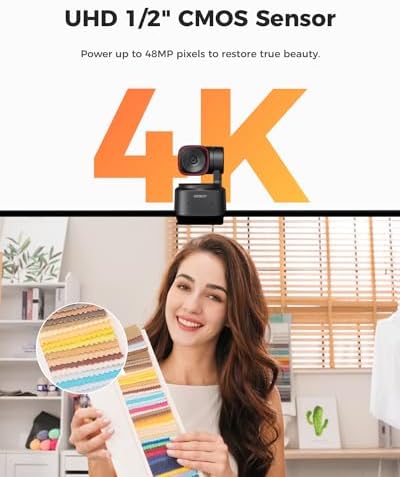 OBSBOT Tiny 2 Lite 4K Webcam for PC  AI Tracking PTZ Streaming Camera with 1/2 Sensor  Gesture Control  60 FPS  HDR  Microphones  Web Camera for Desktop Computer  Laptop  Meeting  Video Calls  etc 