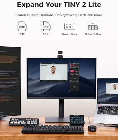 OBSBOT Tiny 2 Lite 4K Webcam for PC  AI Tracking PTZ Streaming Camera with 1/2 Sensor  Gesture Control  60 FPS  HDR  Microphones  Web Camera for Desktop Computer  Laptop  Meeting  Video Calls  etc 