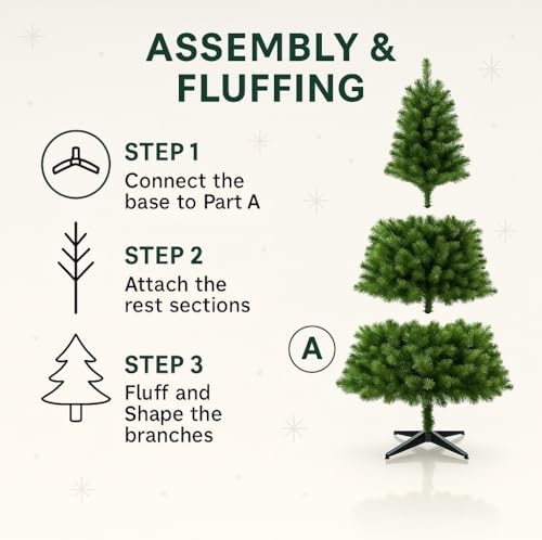 OCACA 6FT Unlit Artificial Christmas Tree with PVC Branch Tips  Full Shape Hinged Branch Design  Stable Four Leg Stand  Classic Green Indoor Holiday Décor Xmas Tree for Home Small Spaces