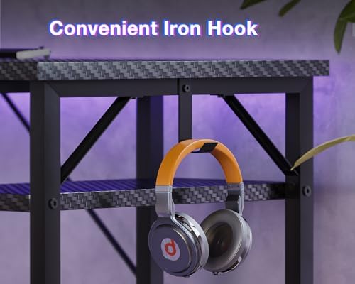 ODK 53 L Shaped Gaming Desk with Hutch & Headphone Hook  Corner Computer Table with Storage Shelves for Home Office  Black