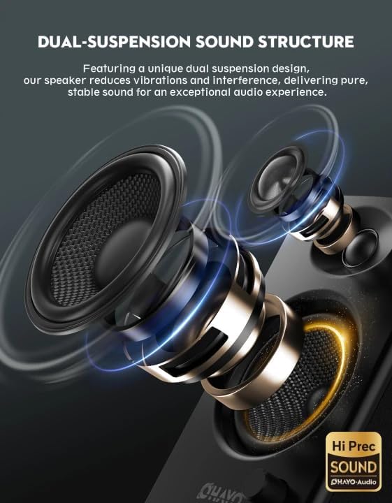 OHAYO 60W Computer Speakers for Music and Gaming  Active Bluetooth 5 3  Stereo 2 0 Speakers for Desktop PC or Laptop  3 5mm Aux RCA USB Input  1 Pair  Black