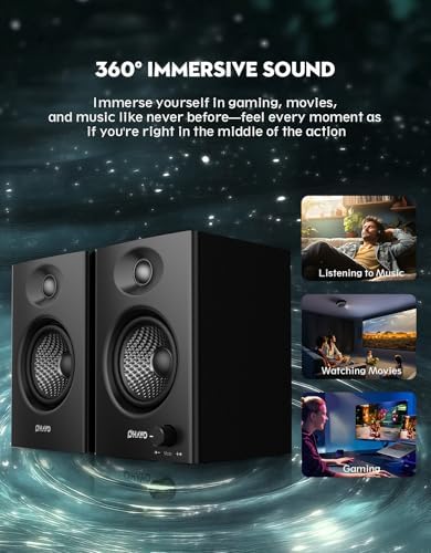 OHAYO 60W Computer Speakers for Music and Gaming  Active Bluetooth 5 3  Stereo 2 0 Speakers for Desktop PC or Laptop  3 5mm Aux RCA USB Input  1 Pair  Black