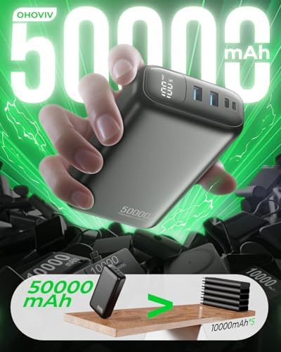 OHOVIV Portable Charger 50000mAh Power Bank   22 5W Fast Charging External Battery Pack USB C Portable Phone Charger for iPhone 17/16/15/14/13 Pro Android Samsung  for Travel Camping Essential