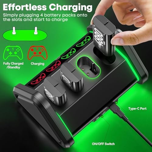 OIVO Rechargeable Battery for Xbox One/Series X/S  4 x 4880mWh Xbox Batteries  Xbx Series Battery Charger Station for Xbx One S X/Elite Controller