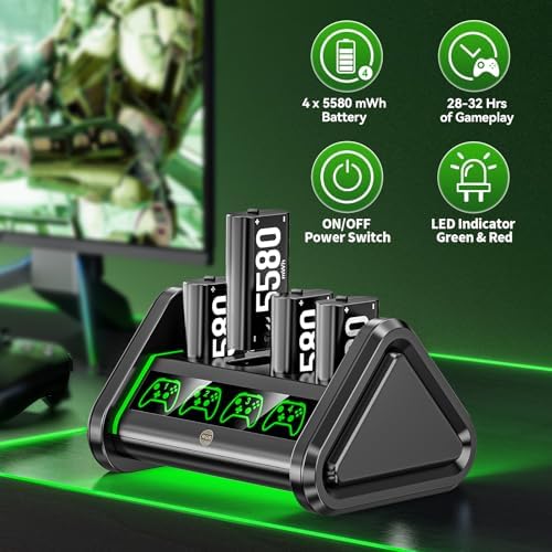 OIVO Rechargeable Battery for Xbox One/Series X/S  4 x 4880mWh Xbox Batteries  Xbx Series Battery Charger Station for Xbx One S X/Elite Controller