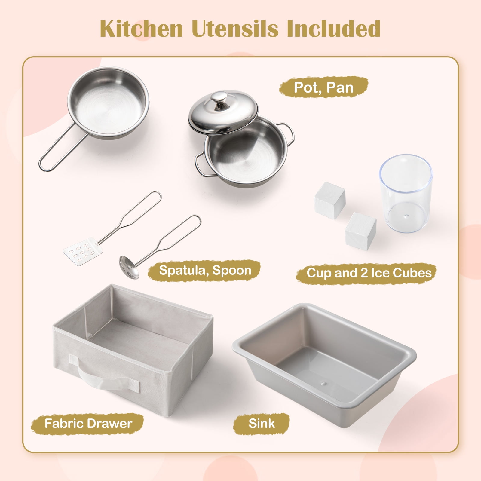 OLAKIDS Kids Kitchen Playset  Toddler Wooden Pretend Cooking Toy Set with Acrylic Drawing Board Ice Machine Dishwasher Cloth Drawer Stove Removable Sink Simulation Play Kitchen for Boys Girls