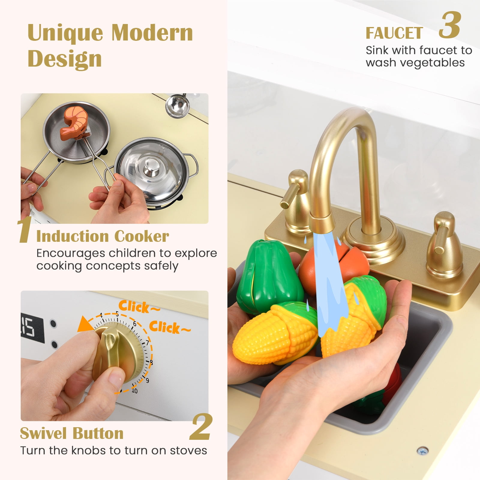 OLAKIDS Kids Kitchen Playset  Toddler Wooden Pretend Cooking Toy Set with Acrylic Drawing Board Ice Machine Dishwasher Cloth Drawer Stove Removable Sink Simulation Play Kitchen for Boys Girls