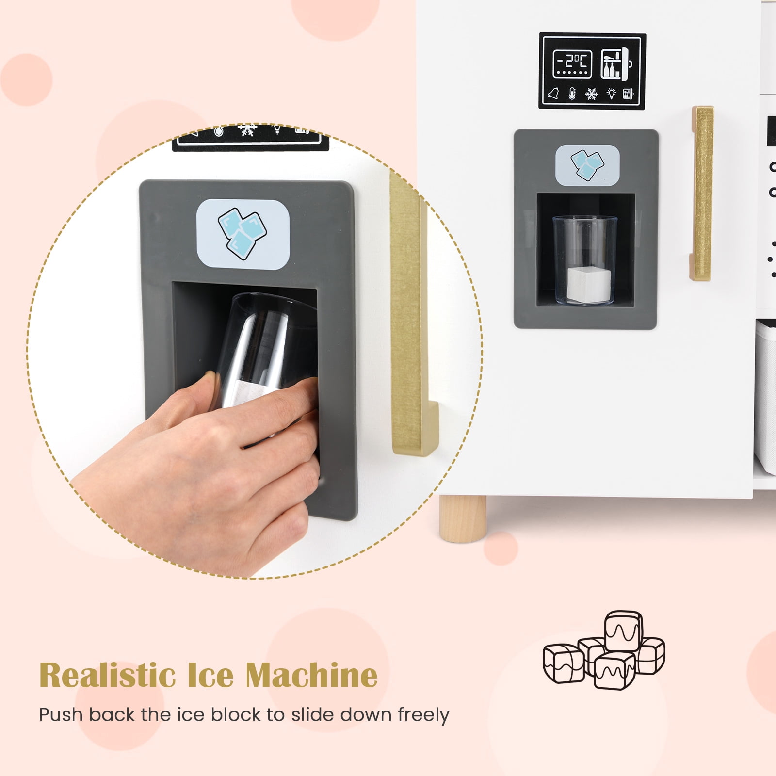 OLAKIDS Kids Kitchen Playset  Toddler Wooden Pretend Cooking Toy Set with Acrylic Drawing Board Ice Machine Dishwasher Cloth Drawer Stove Removable Sink Simulation Play Kitchen for Boys Girls